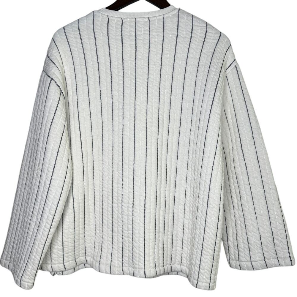 NWT Zara Boxy Oversized Striped Soft Quilted Long Sleeve Sweater  M White Black - Picture 5 of 16